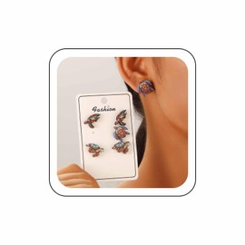 Wendalern Bohemian Starfish Shell Crab Turtle Earrings Set Wood Printed Pattern Stud Earrings Ethnic Ocean Statement Earrings Jewellery for Women, Wood, No Gemstone