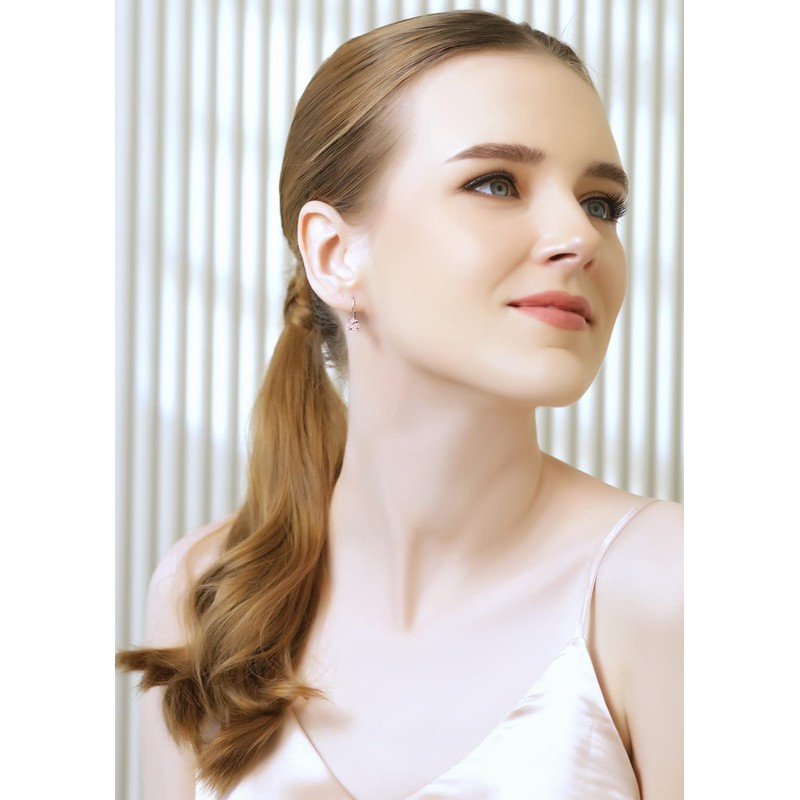 Pink Earrings for Women Dangling Sterling 6mm Round Leverback Drop