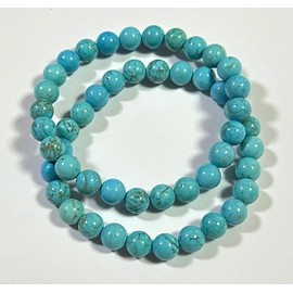 Natural Turquoise Healing Crystal Bracelet, 8mm Beads, Triple Protection, Unisex Healing Crystals Stretchable Gemstone Meditation Yoga Bracelet
