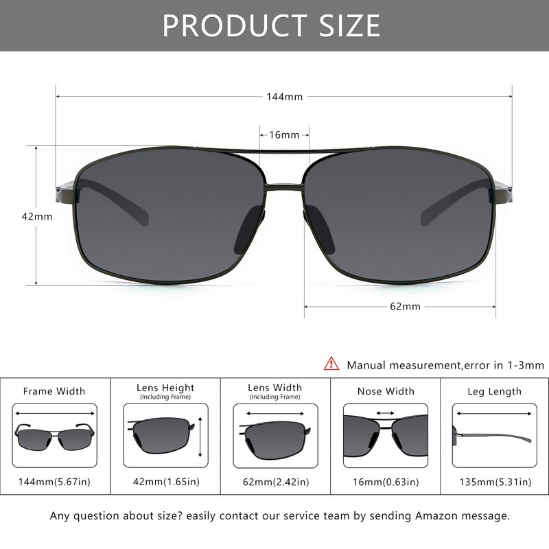 SUNGAIT Ultralight Rectangular Sunglasses Men's Polarised UV400 Protection Pack of
