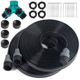 Apgooface Sprinkler Hose with Holes, Flat Soaker Hoses 50 ft (25 ft 2pack) with Garden Staples and Splitters, PVC Drip Line Irrigation Watering Hoses for Lawn,Garden Beds (50 ft)