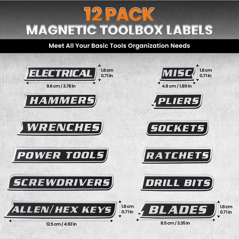 12 PCS Magnetic Tool Box Labels Printed Toolbox Labels with