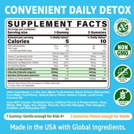 Zeolite Detox for Kids & Adults(Made in USA), Zeolite Gummies w/ Chlorella, Spirulina, Minerals, Choline, Natural Detox, Gut Cleanse for Immune, Focus, Energy, Bone, Sugar Free, Gluten Free, 60cts