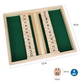 GOTHINK Wooden Shut The Box Game - Dice Game for 2 Player, Board Game, Classics Tabletop Version with 4pcs Dices, Popular Pub Board Game, Travel for Kids and Adults