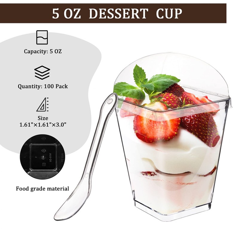 Monrocco 100 Pack 5 oz Dessert Cups with Lids and