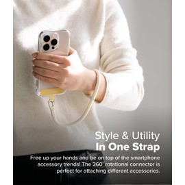 Ringke Holder Link Flow Adjustable Hand P-Type Strap with Patch, Universal Detachable Cell Phone Wrist Bracelet Lanyard for Most Smartphone Cases - Butter Yellow