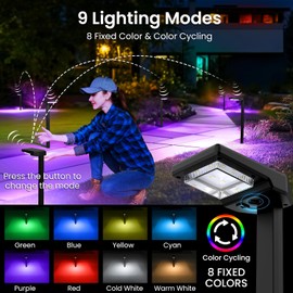 AUDERWIN - Luces solares para caminos al aire última intervensión, paquete de 4 luces inteligentes de paisaje RGBCW que cambian de color con 9 modelos de iluminación, resistentes al agua, decoración