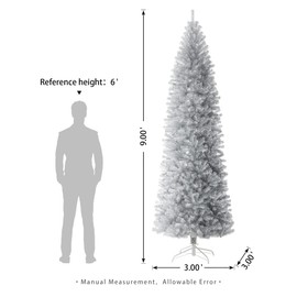 Glitzhome 9ft Silver Tinsel Artificial Christmas Tree, Large Xmas Tree for Home Holiday Party Decoration