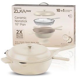 ZUKA Ceramic Pan by Granitestone, 6 Pc Non Toxic Ceramic Deep Frying Pan Set with Steamer & Spatula, Everyday Pan Skillet, Non Toxic Pans for Cooking, Nonstick Induction, Oven & Dishwasher Safe