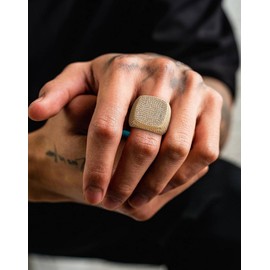 Edulex Mens Bling Pinky Ring - 18k Rose Gold Plated Iced Out Cubic Zirconia Ring - Square Hip Hop Jewelry for Women Men Size 12