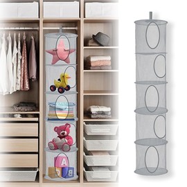 HUSOUE 5 Tier Teddy Storage Hanging Mesh, 2 PCS Foldable Save Space Soft Toy Storage Hanging Toy Storage Basket Net for Teddies Doll Soft Cuddly Toys (Gray)