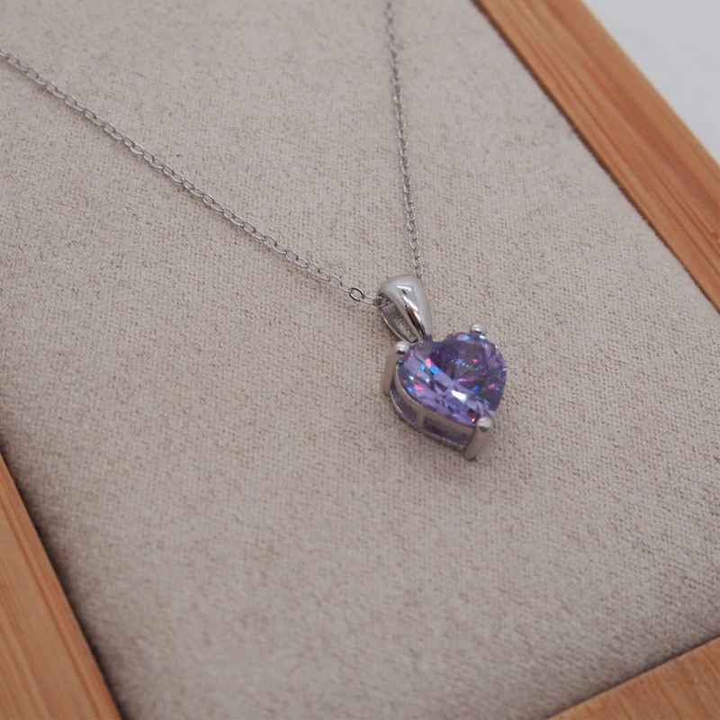 Bellitia Jewelry 925 Sterling Silver Heart Necklace June Birthstone Gemstone