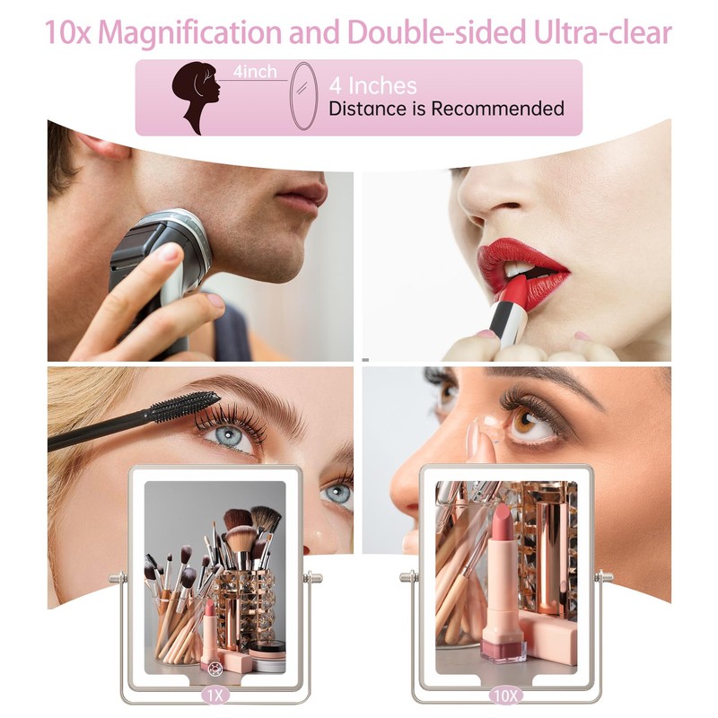 FASCINATE Rechargeable Wall Mounted Makeup Mirror, Bathroom Mirror Rectangle 8.7