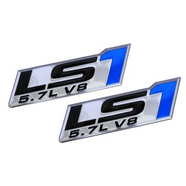 ERPART LS1 5.7L V8 Blue Black on Silver Highly Polished Silver Chrome Real Aluminum Auto Embossed Emblem Badge Nameplate (Pack of 2)