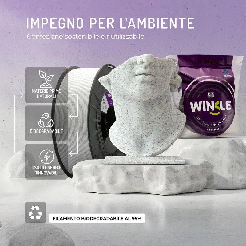 WINKLE Filamento PLA HD Texturizzato 1.75mm Marmo 300g, Stampante 3D