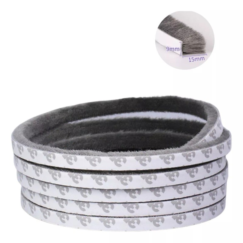 Estuchelandia 3mt Tira Sellado Cepillo Cinta Polvera Puerta Ventana 9x15mm