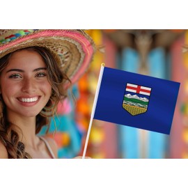 10 Pack Alberta Handheld Small Flag,Mini Albertan Hand Held Miniature Stick Decor
