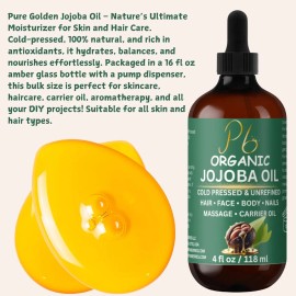 Aceite De Jojoba Orgánico 100% Puro, Prensado En Frío Y Sin