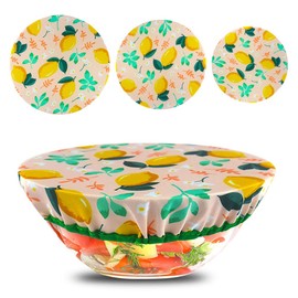Hapihom 3 Pcs Bowl Covers Reusable in 3 Size Stretch Cotton Fabric Food Storage Covers,Elastic Bowl Cover for Food Fruits Leftover