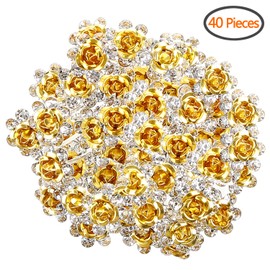 BETITETO 40 Pcs U-Shaped Flower Rhinestone Hair Pins Crystal Hair Accessories for Bridal Wedding Party Girls' Sweet Sixteen (Yellow)