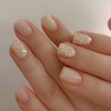 Pink Press on Nails Short Square Champagne Gold Glitter Exquisite