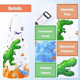 Dinosaur Kids Apron - Waterproof Polyester Aprons with Adjustable Strap and Pocket Kitchen Chef Aprons for Children Boys Cooking Baking Painting Party Christmas Birthday Gifts