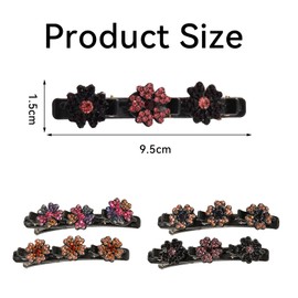 4 Stück Haarspangen Damen mit Kristallblume,Haarschmuck für Damen Geflochtene mit Kristallsteinen,Blumen Haarklammer,Haarspange Doppelschicht Haarklammer,für Frauen Mädchen Entenschnabel Strass