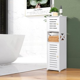 Small Bathroom Storage Cabinet, Freestanding Weatherproof Bathroom Furniture Cabinets with Double Door and 3 Tier Shelf, Small Bathroom Floor Cabinet for Bathroom, Living Room, Bedroom (B2-style)