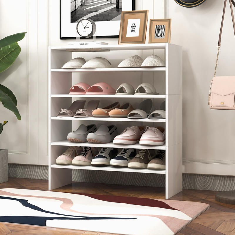 Byroce Stackable Shoe Rack, 6 Tier Wooden Shoe Organizer for