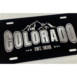 Diamond Etched Products Colorado Rockies CO State Mountains Diamond Etched Metal License Plate Car Tag - Yellow