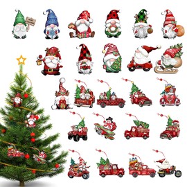BSITSSS 24 Pieces Christmas Wooden Ornaments, 24 Different Shapes Wooden Christmas Decorations, Christmas Wooden Crafts with Ropes for Christmas Tree Decorations, Small Wooden Baubles