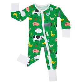 Little Sleepies Pajamas for Baby Boys & Girls, Viscose from Bamboo Baby Pajamas, Snug Baby Sleeper, Toddler PJs, 2-Way Zipper, Green Farm Animals, 3T