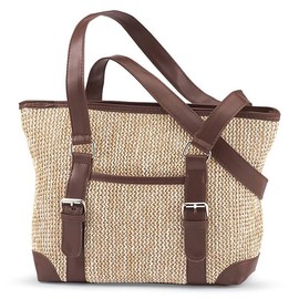 Woven Straw Handbag for Women, Purse for Summer and Beach, Shoulder Bag with Multiple Pockets, Top Zip Closure