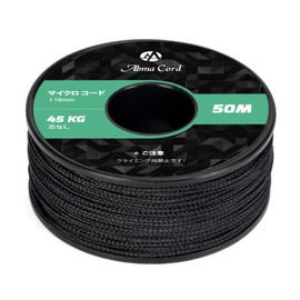 Abma Cord Micro Cord, Rope Diameter 0.06 inch (1.18 mm), Paracord 166.3 ft (50 m) Roll, Fine Drawing, Load Capacity: 99.3 lbs (45 kg), Suitable for Camping, Crafts, Etc. - Black