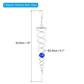 PATIKIL 13 Inch Gazing Ball Spiral Tail, Stainless Steel Wind Spinners Stabilizer with 2 Glass Balls Prism and Hanging Swivel Hook for Indoor Outdoor Garden Decoration, Blue