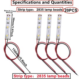 HUAZIZ 20 pieces 3-LED house lighting, 5 cm, warm white with cable, 15 cm, 12-18 V, model building LED lighting, model building lighting, model railway lighting
