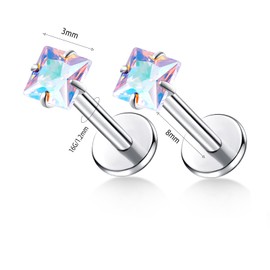 ENONTY 1 Pair 16G G23 Titanium Push in Labret Monroe Stud Threadless Lip Nose Stud Cartilage Medusa Conch Helix Lobe Tragus Earrings (16g/3mm-AB)