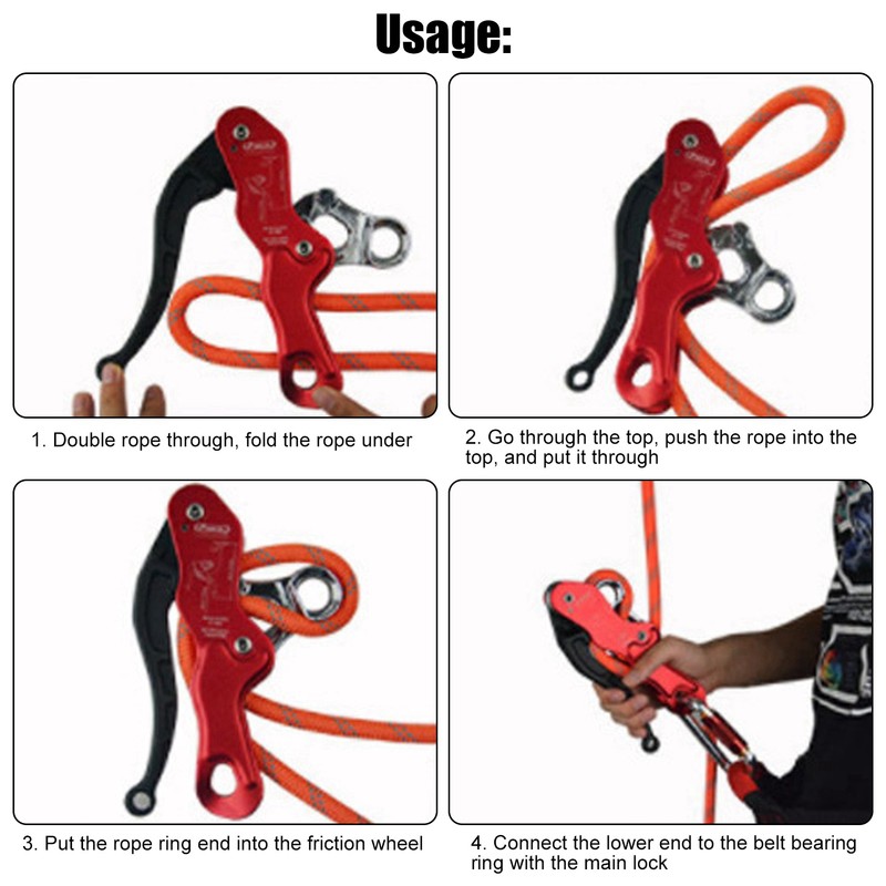 Aluminum Magnalium Alloy Self‑Braking Stop Descender for 10‑12mm Rope Climbing