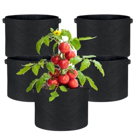 JJGoo 5 Pack Potato Grow Bags 10 Gallon with Flap, Heavy Duty Fabric with Handle, Non-Woven Planter Pot Plant Garden Bags to Grow Vegetables Tomato, Black