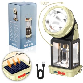 HM Electric Lanterns Solar Charging Gray-Green Camping Essentials LED Lights and Rechargeable Flashlight Headlight + Big Lights, 5 Light Mode Brighter Hanging Tent Lights Upgrade