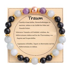 UEUC Healing Stone Bead Bracelet for Women Natural Gemstone Balance Protection Spiritual Crystal Bead Bracelet Anxiety Relief with Meaning Card, 18.5, Stone