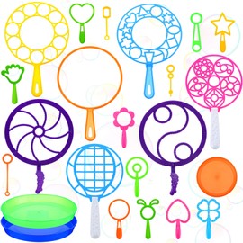 Lenwen 99 Pcs Big Bubble Wands Set, Giant Bubble Wands Toys Bulk with Tray Large Bubble Maker Mixed Size Funny Bubble Making Toys for Kids Summer Outdoor Party Favors Gifts Birthday Games