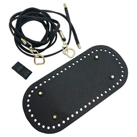 Crochet Bag Making Knitting Kit PU Leather Handle Belt Bag Bottom Oval Pads Base 3.94x8.66 inch with Shoulder Strap and Drawstring for DIY Crochet Craft Handle Purse Making Repair (Black) CW011