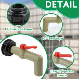 TYBYBB IBC Outlet Tap Pack of 2 IBC Tank Accessories IBC Tap Ball Valve 1 Inch IBC Adapter S60 x 6 Coarse Thread, Outlet Tap for 1000L IBC Container Water Tank Rain Butt 32 mm (DN40/50)