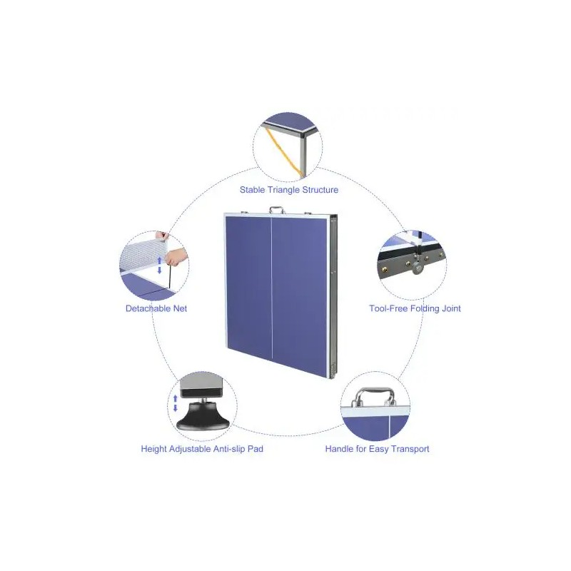 5ft Mid-Size Table Tennis Table Foldable & Portable Ping Pong