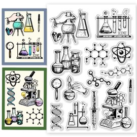 CHGCRAFT Science Clear Stamps Microscope Stamps Test Tube Pattern Silicone Clear Stamp Seals for DIY Scrapbooking Photo Album Decoration, 4.3x6.3inch