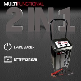 Schumacher Electric Schumacher Electric Wheeled Battery Charger and Engine Starter, SC1446, 2-in-1, Manual Timer-Controlled, 200 Cranking Amps, 6 Volt, 12 Volt, for Car, SUV, Truck, and Marine Batteries