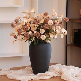 XunYee - 15 piezas de flores artificiales de imitación de Kiku de seda, pompón de mamá, pequeña bola de crisantemo, centro de mesa de decoración para primavera y boda, ramo de bricolaje (beige, café