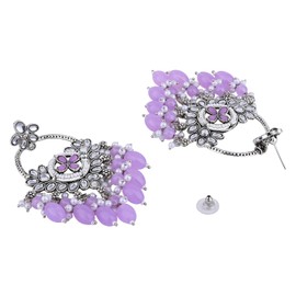 I Jewels Silver Plated Indian Wedding Bollywood Handcrafted Kundan Pearl Chandbali Dangle Earrings for Women (E3222ZPu), No Gemstone