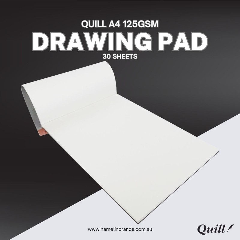 Quill A4 Drawing Pad, 125gsm, 30 Sheets, Portrait Orientation